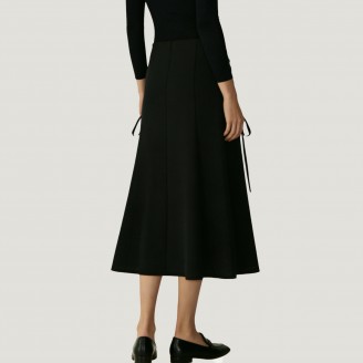 Patchwork high-waisted tie-waist midi A-line skirt