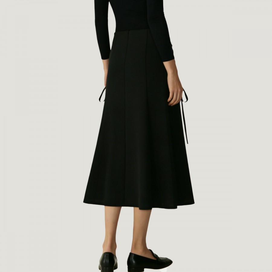 Patchwork high-waisted tie-waist midi A-line skirt