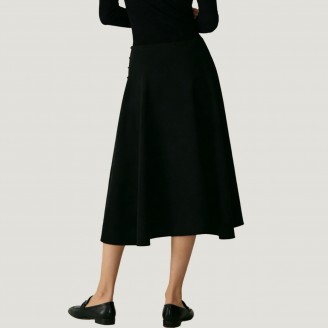 Solid color A-line midi skirt with button placket
