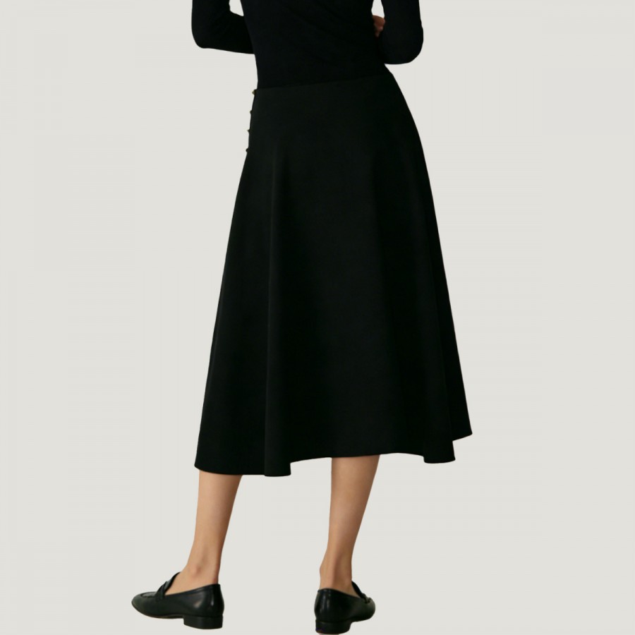 Solid color A-line midi skirt with button placket